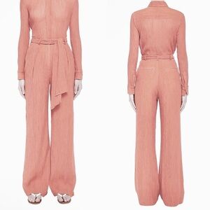 NWT Gabriela Hearst Thomazia Silk Cotton Crepon Plisse Belted Pants in Coral 40